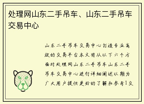 处理网山东二手吊车、山东二手吊车交易中心