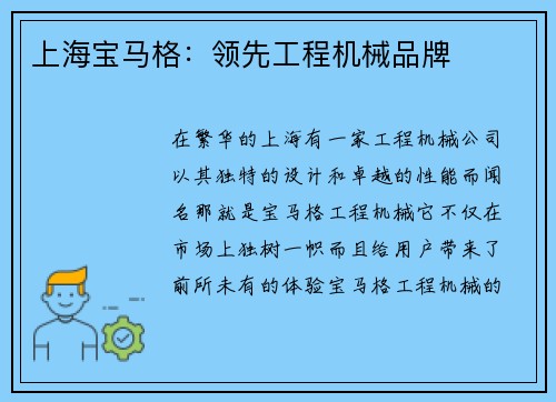 上海宝马格：领先工程机械品牌