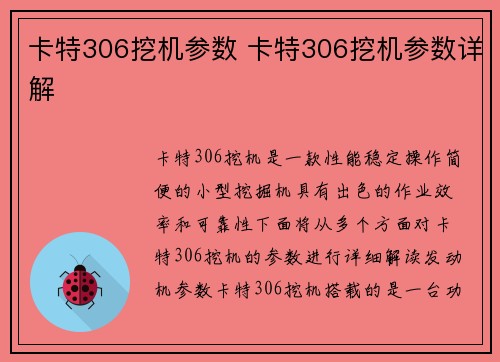 卡特306挖机参数 卡特306挖机参数详解