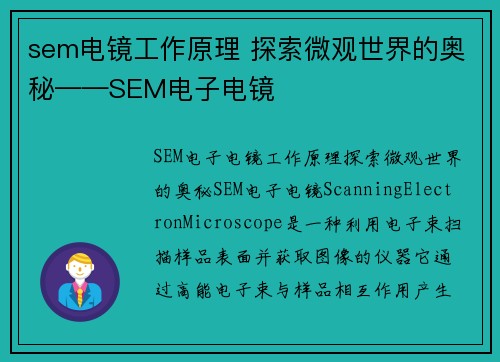 sem电镜工作原理 探索微观世界的奥秘——SEM电子电镜